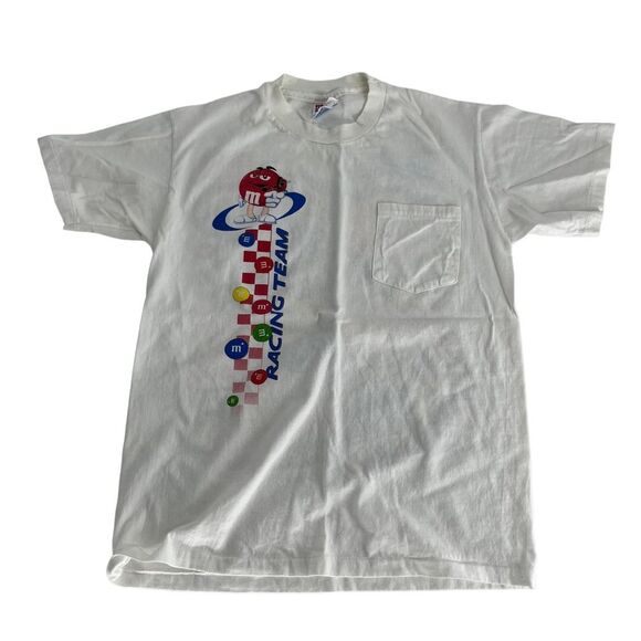 Vintage M&M Nascar Shirt Men White Medium All Over Print Double Sided 90s Racing - Picture 1 of 13